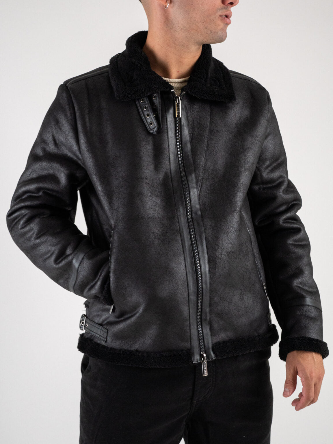 OVER-D Ecomontone morbido Giubbotto in pelle