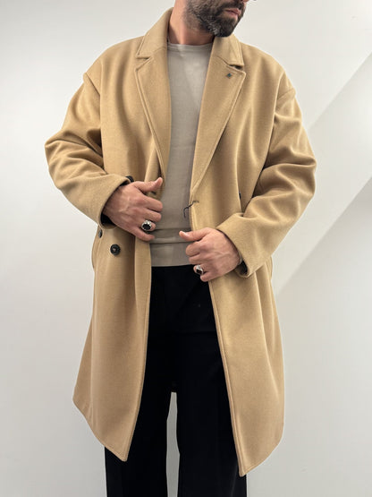 Cappotto over doppio petto beige