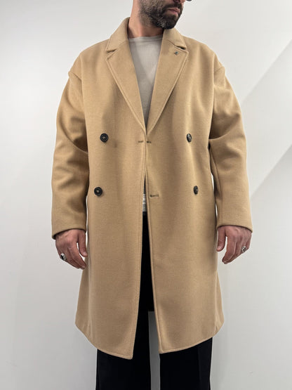 Cappotto over doppio petto beige