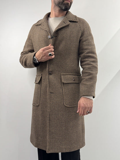 Cappotto Out/Fit in trama pied de poule marrone