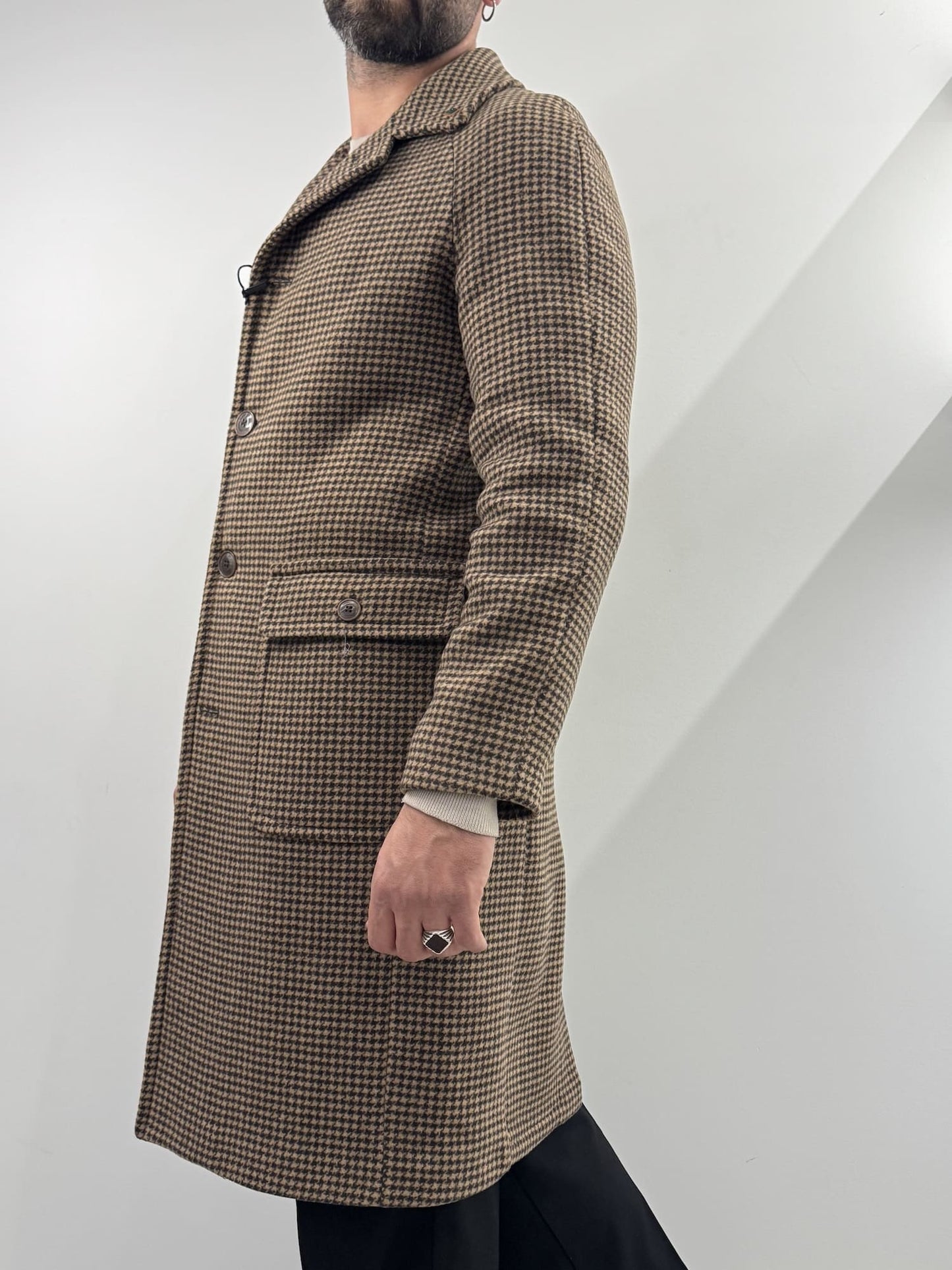 Cappotto Out/Fit in trama pied de poule marrone