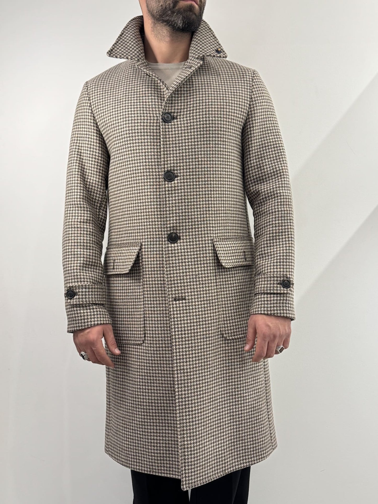 Cappotto Out/Fit in trama pied de poule beige