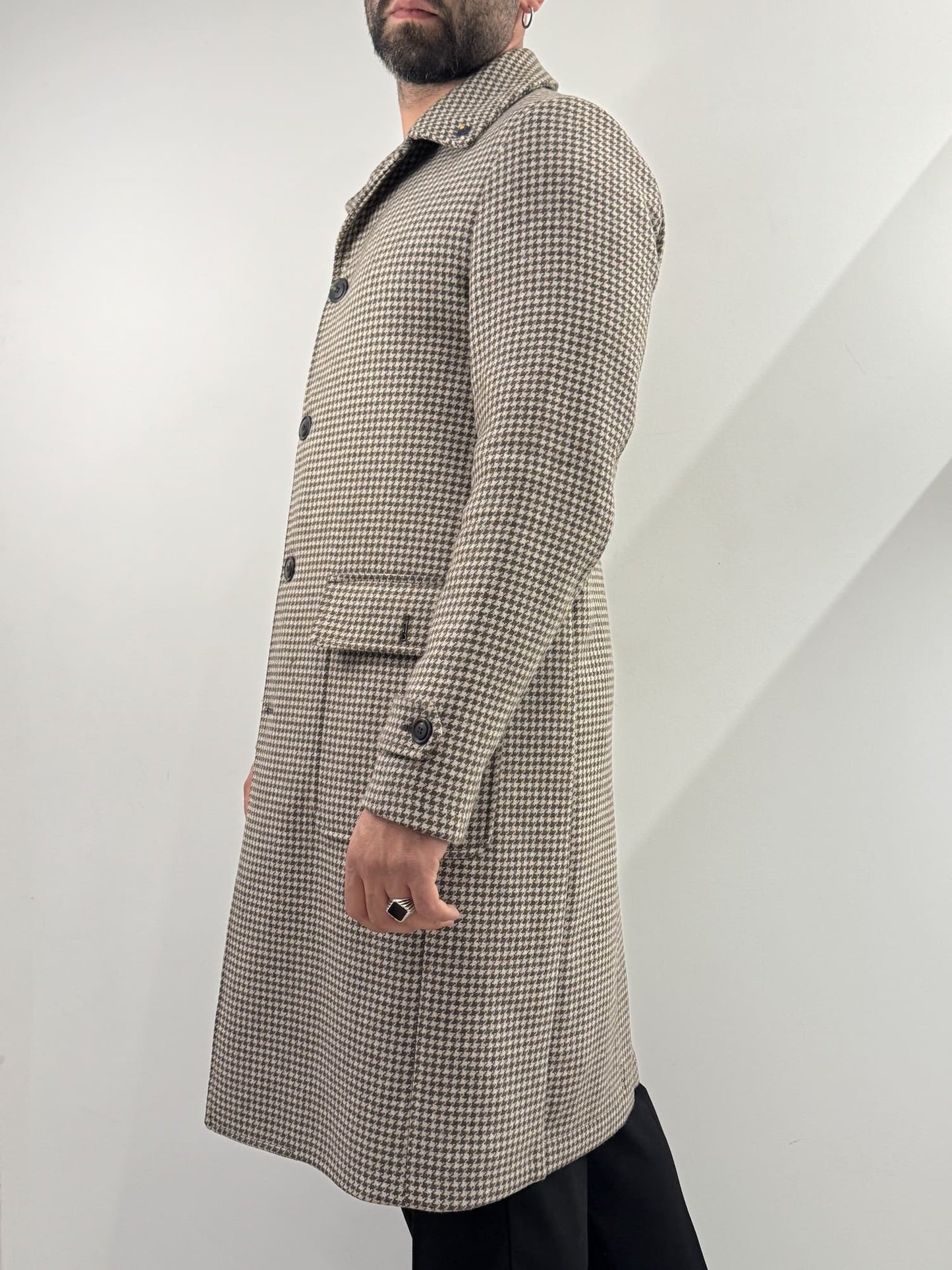 Cappotto Out/Fit in trama pied de poule beige