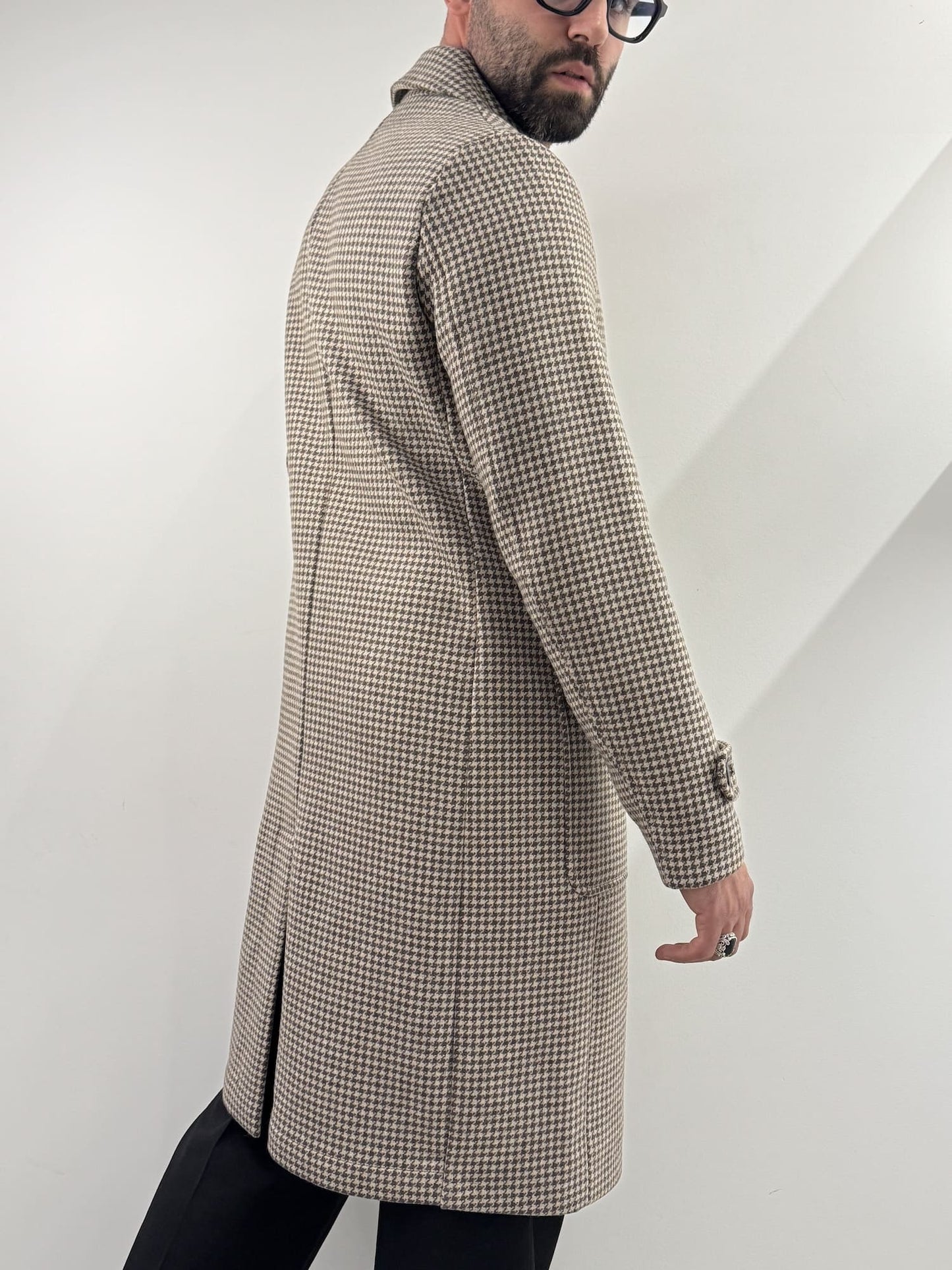 Cappotto Out/Fit in trama pied de poule beige