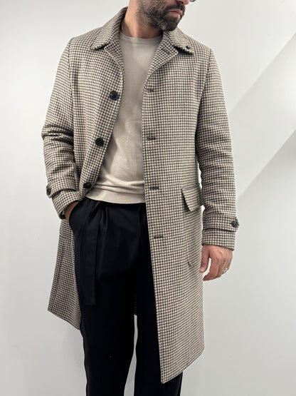 Cappotto Out/Fit in trama pied de poule beige