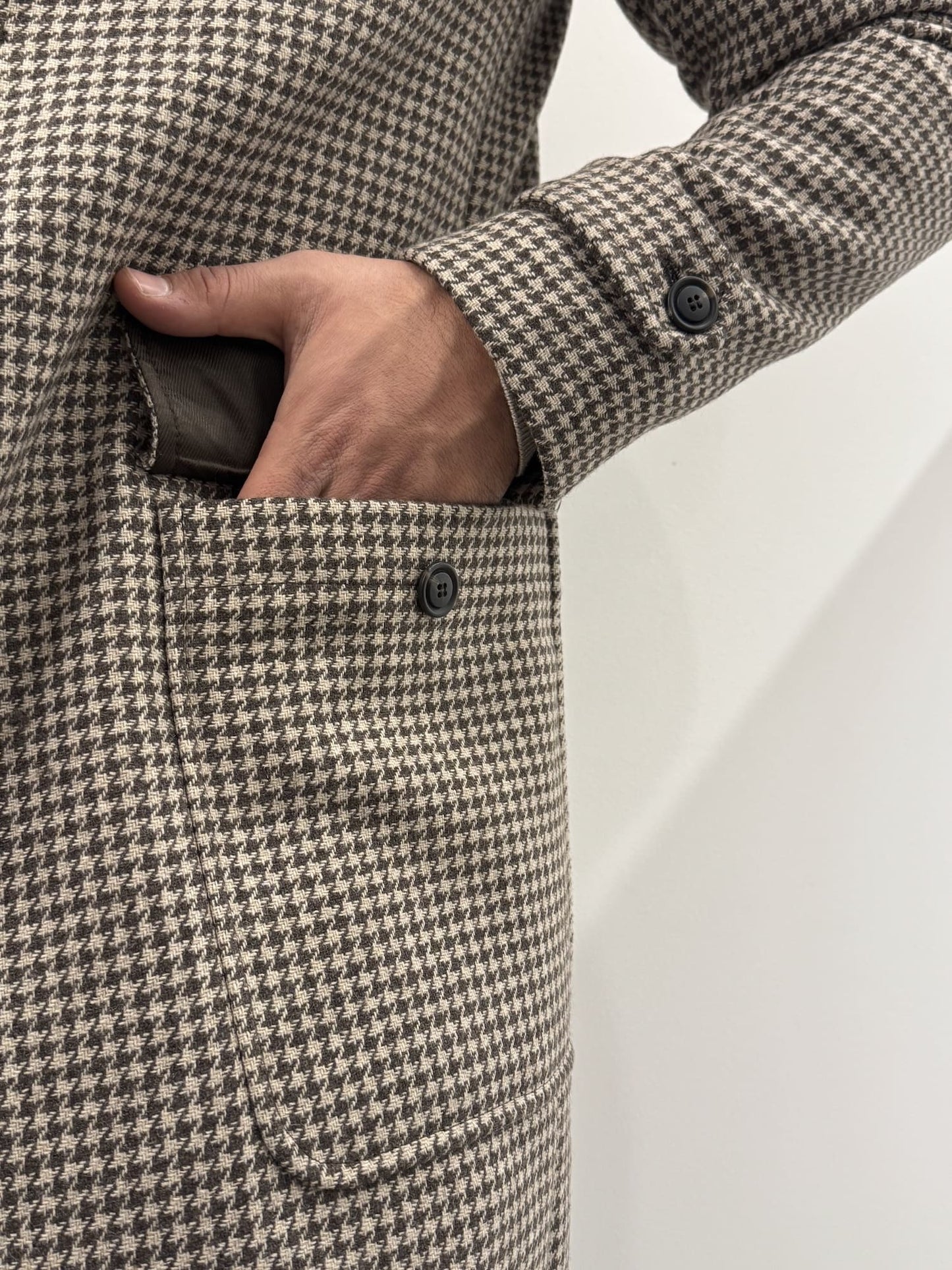 Cappotto Out/Fit in trama pied de poule beige