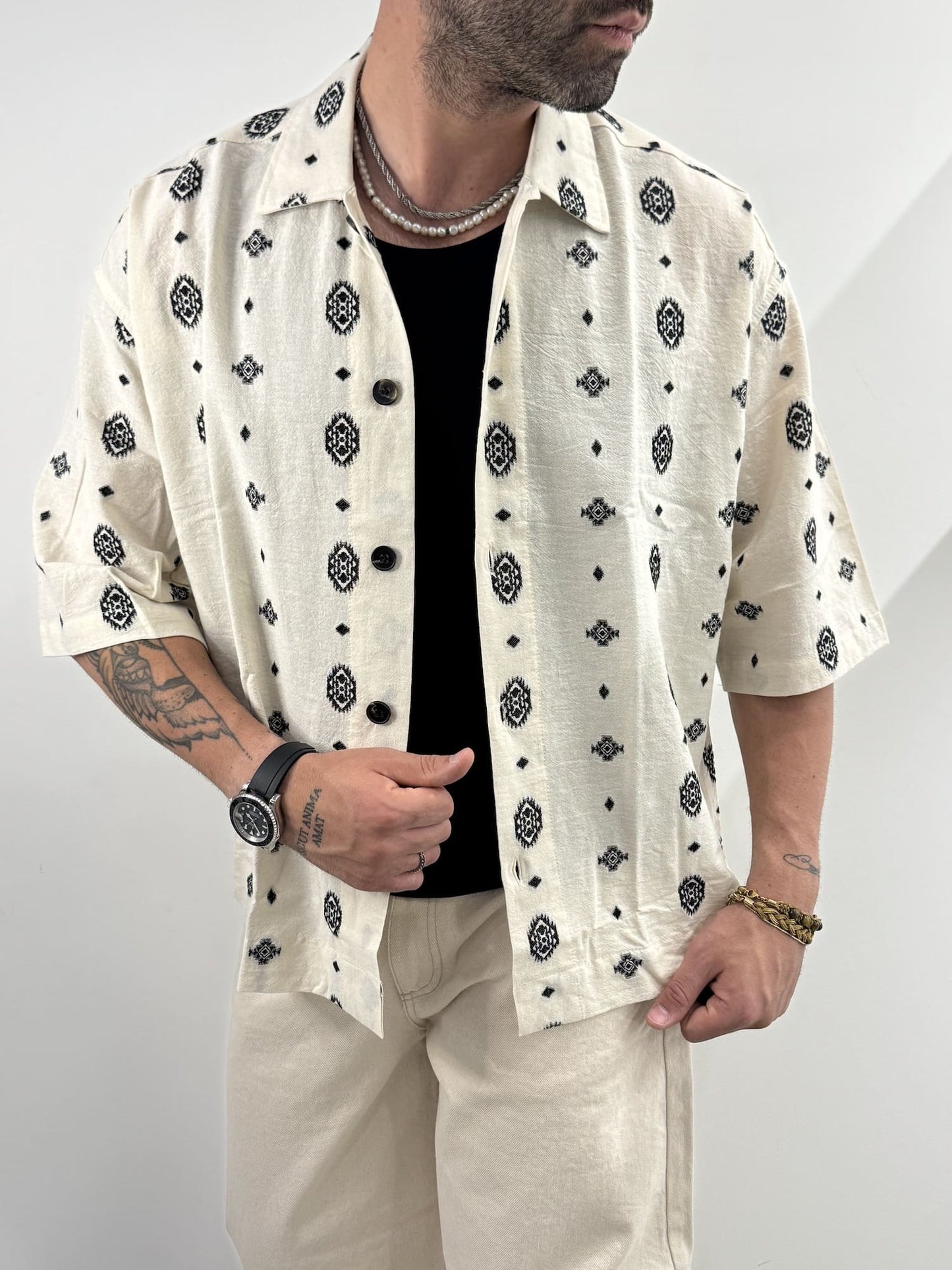 Camicia a manica corta a fantasia