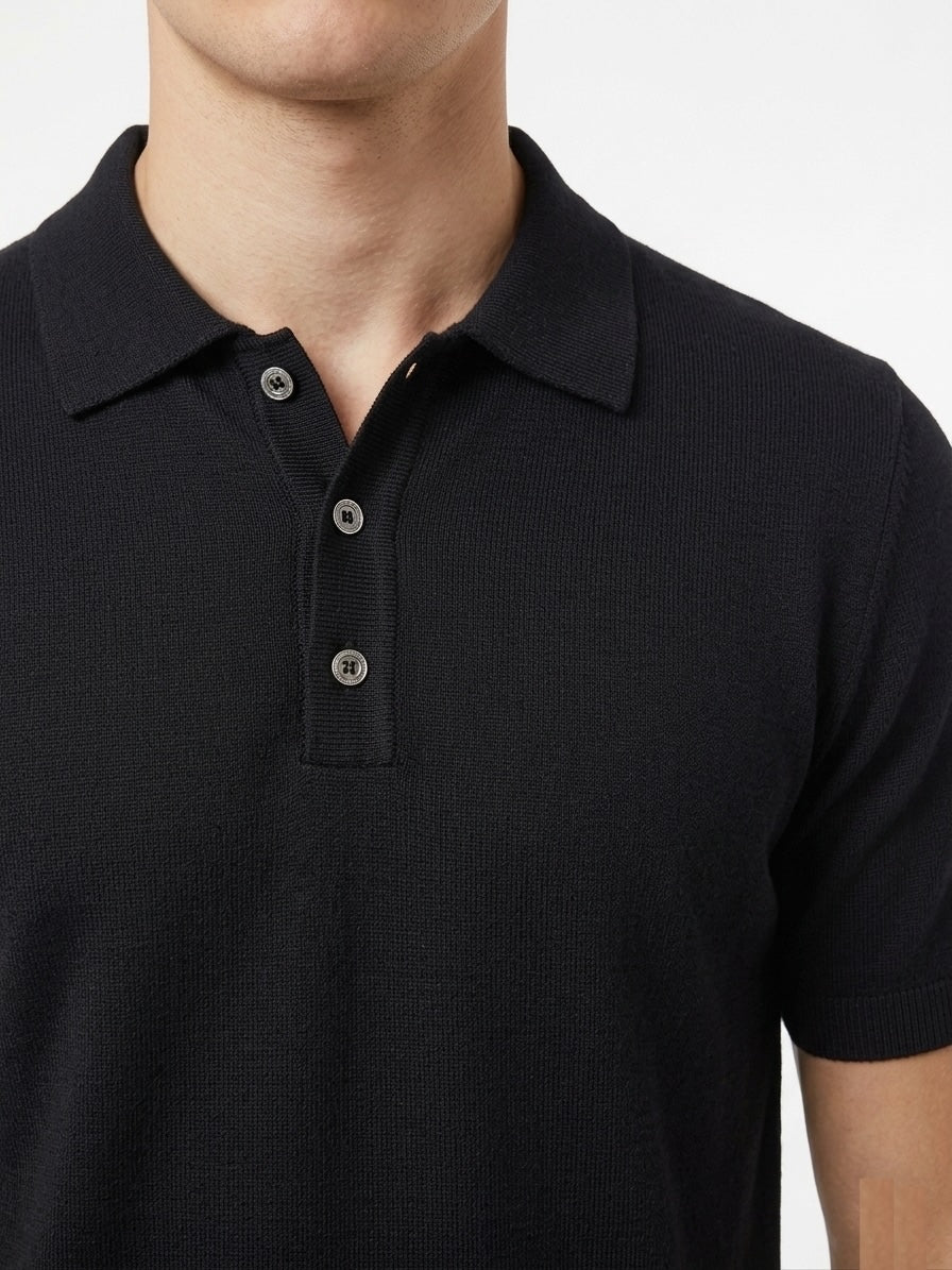 Polo in filo basi a tre bottoni nero