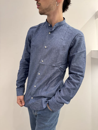 Camicia collo coreana in lino