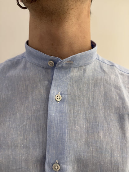 Camicia collo coreana in lino