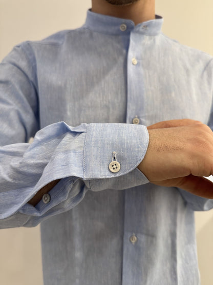 Camicia collo coreana in lino