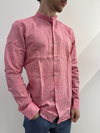 Camicia collo coreana in lino