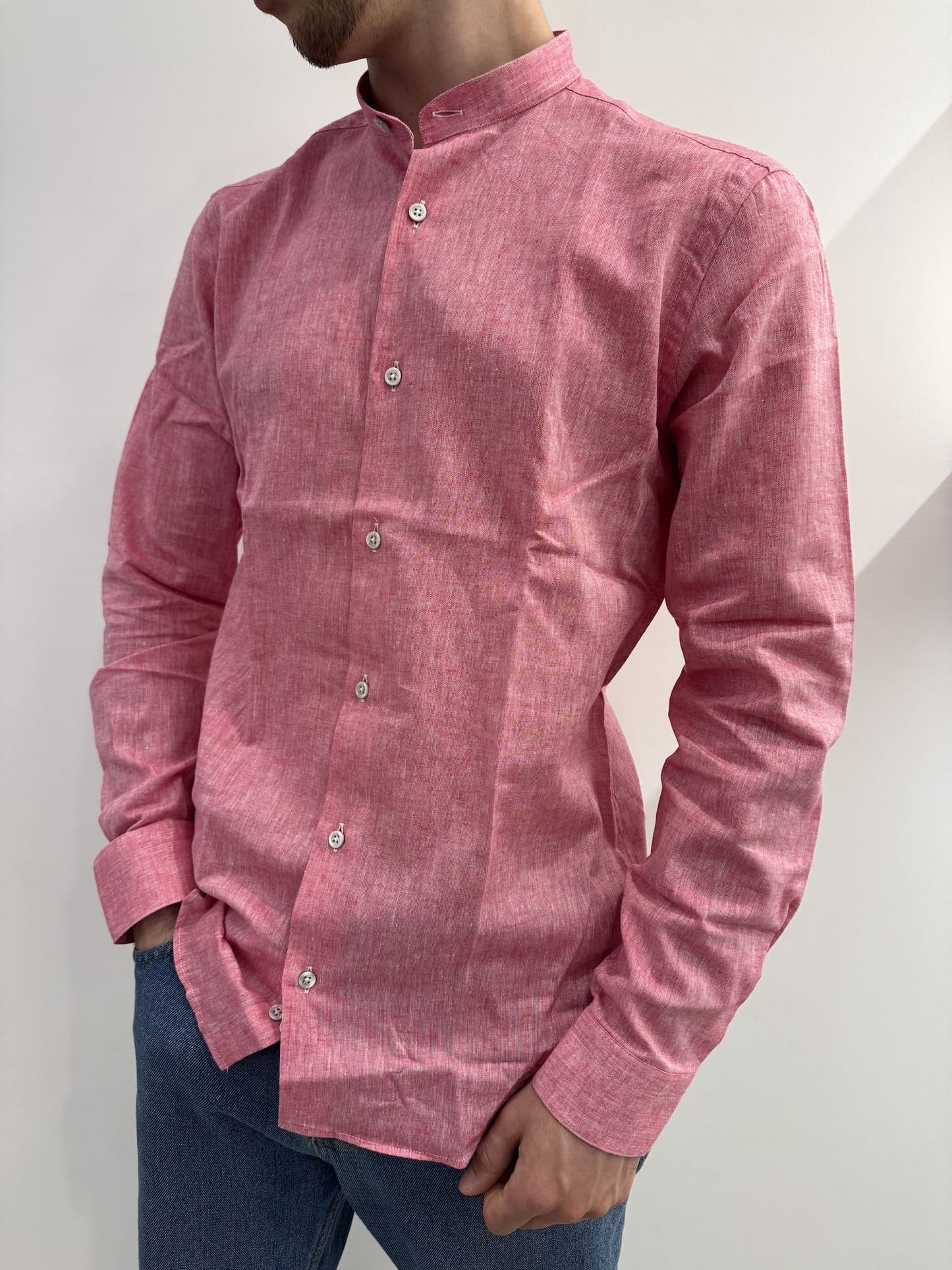 Camicia collo coreana in lino