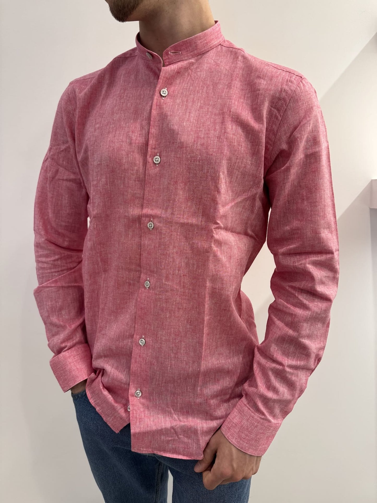 Camicia collo coreana in lino