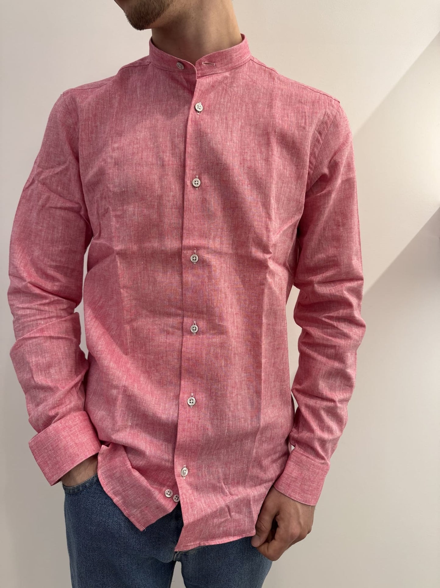 Camicia collo coreana in lino