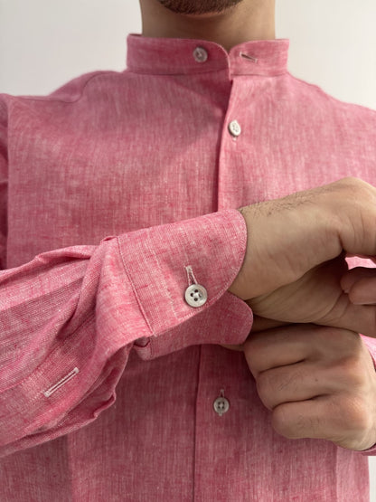 Camicia collo coreana in lino