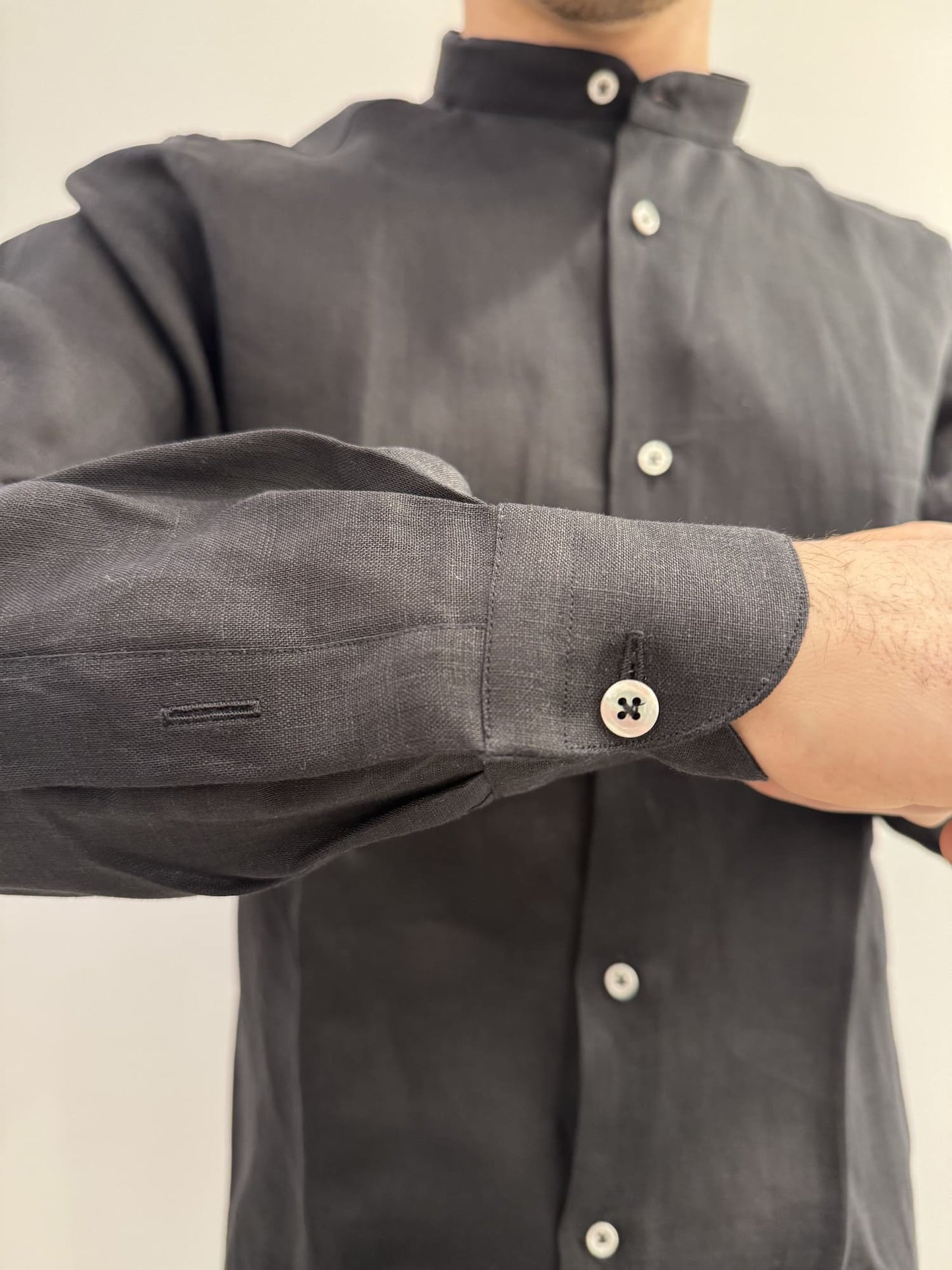 Camicia collo coreana in lino