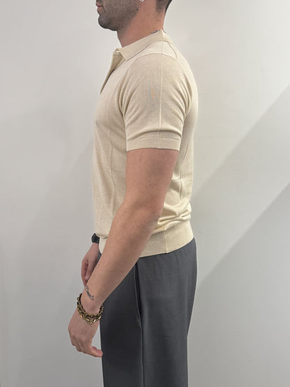 Polo Out/Fit in misto seta sabbia