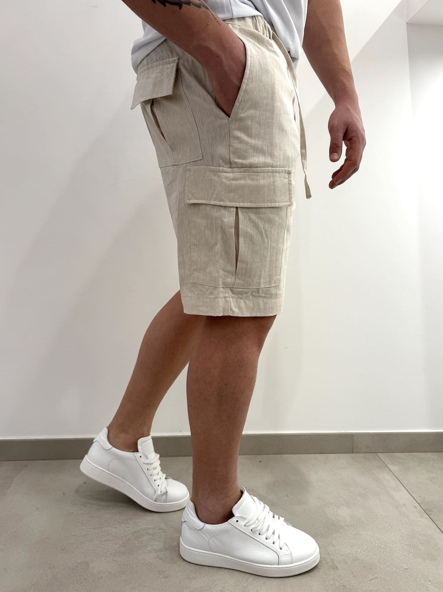 Bermuda con laccetto in misto lino