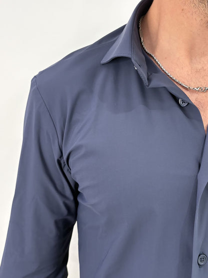 Camicia in tessuto performance no stiro Blu
