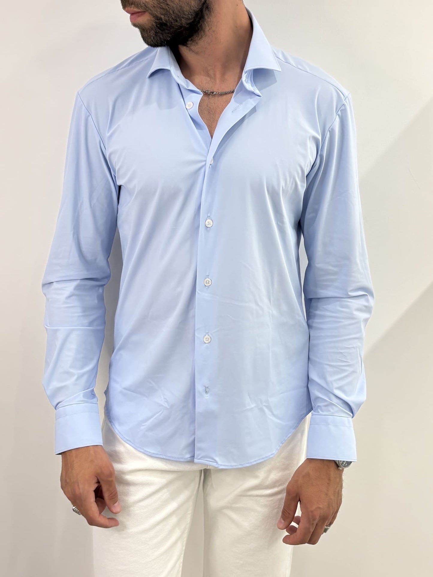 Camicia in tessuto performance no stiro celeste