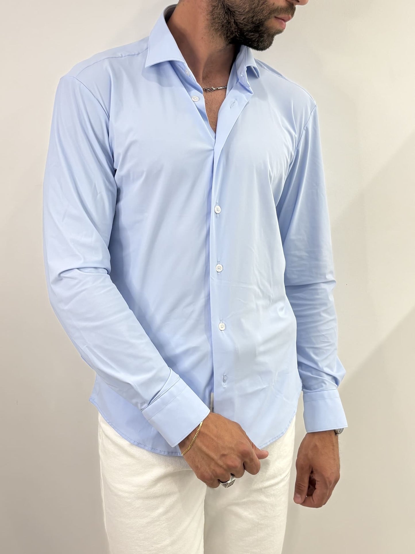 Camicia in tessuto performance no stiro celeste