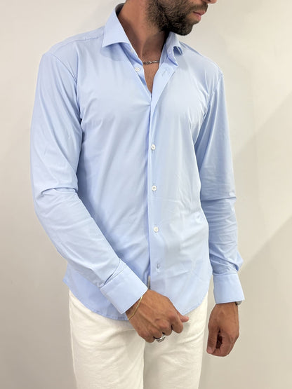 Camicia in tessuto performance no stiro celeste