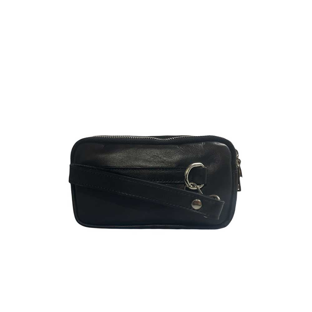 Borsello uomo con tripla zip in pelle