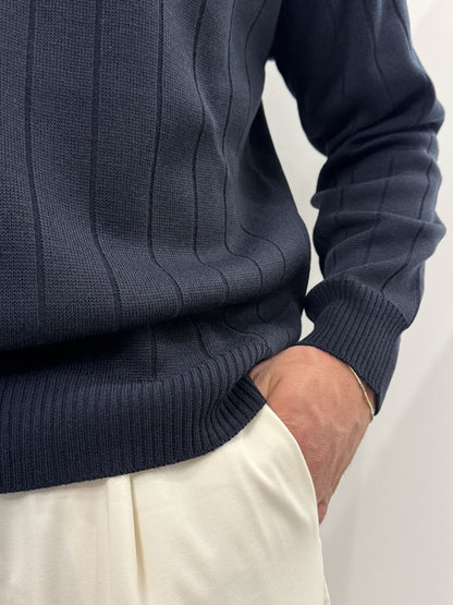 Polo manica lunga a coste blu