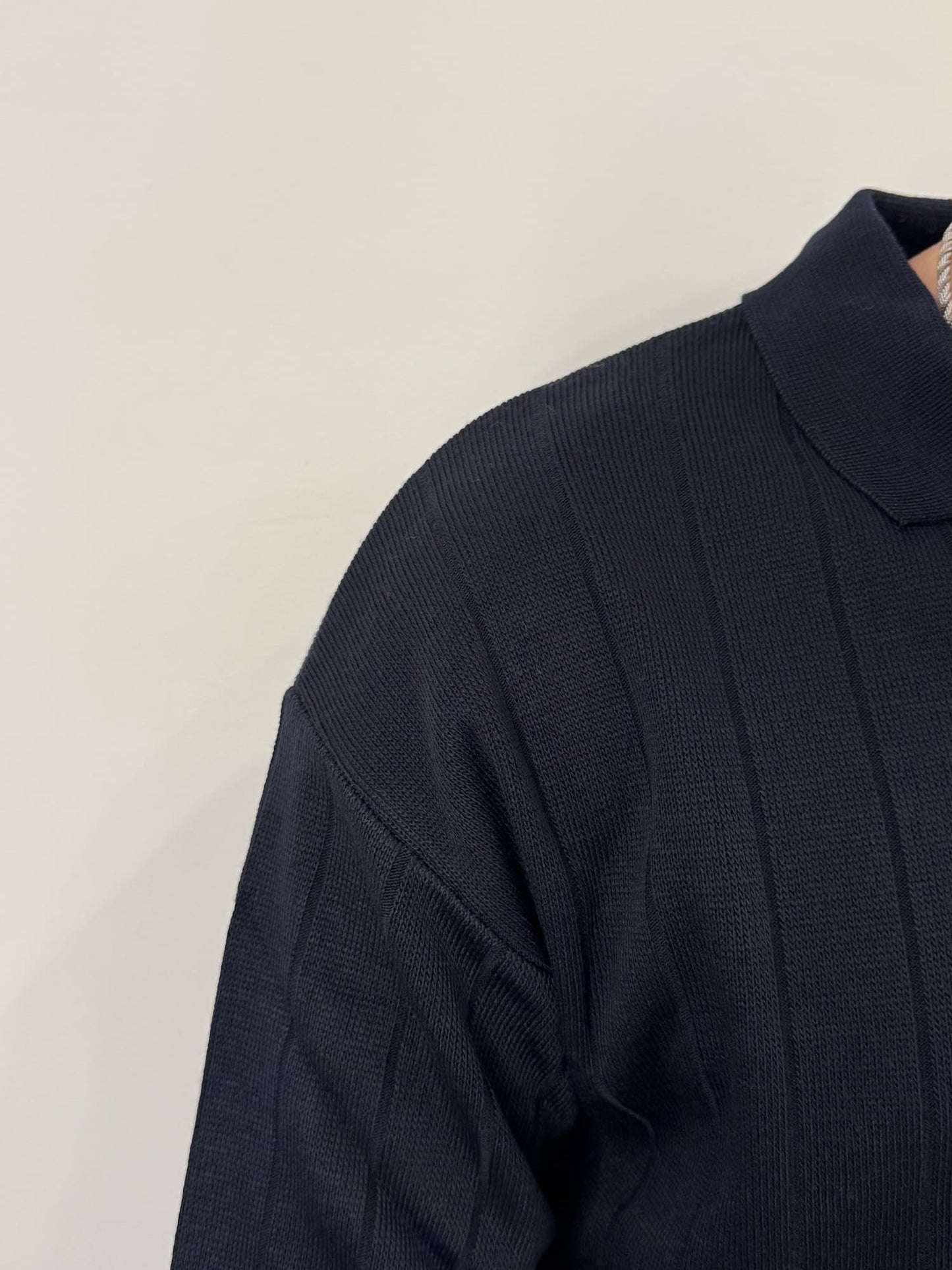 Polo manica lunga a coste blu