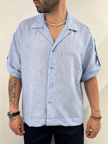 Camicia manica corta hawaiana azzurro