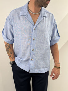 Camicia manica corta hawaiana azzurro