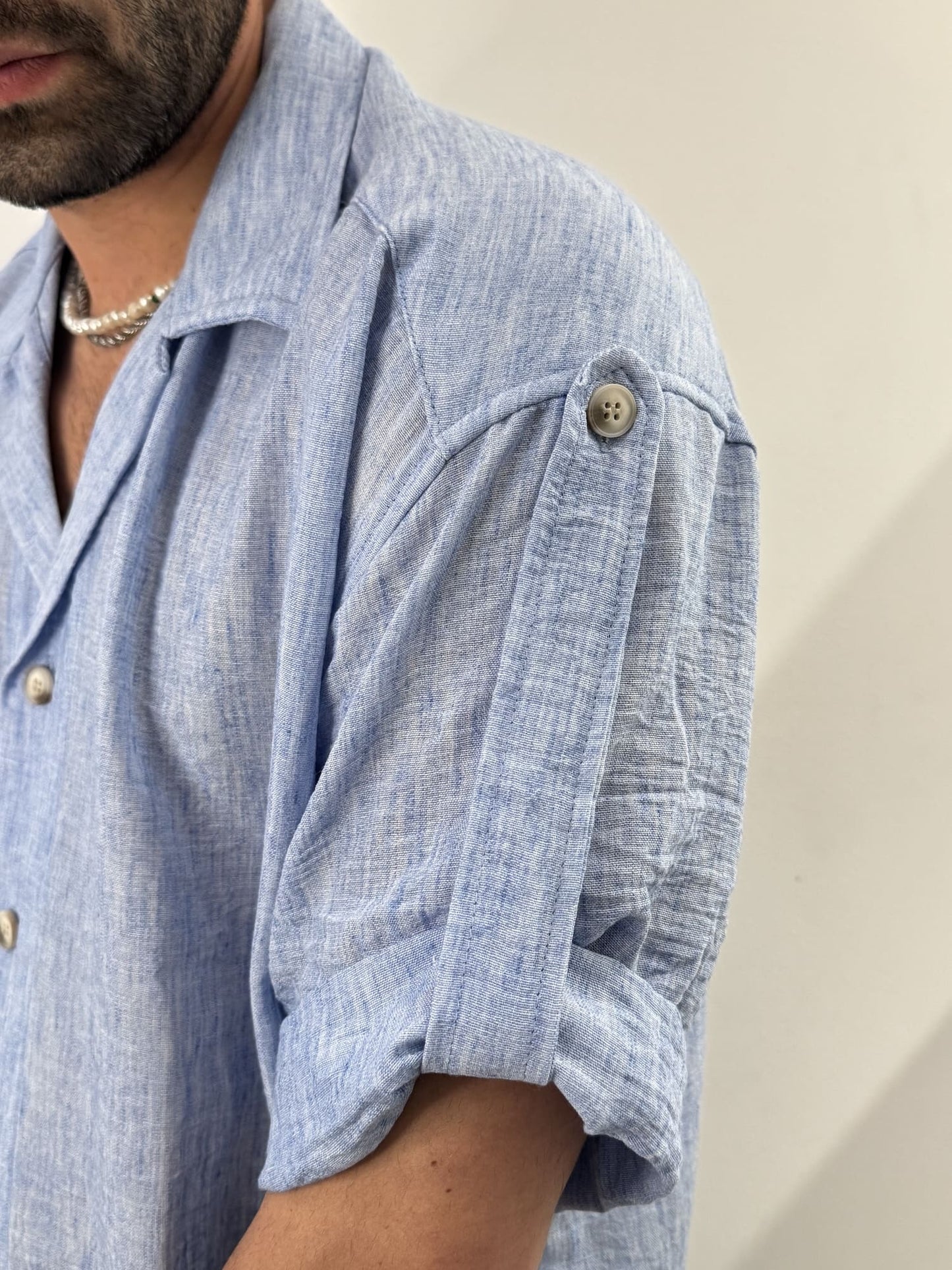 Camicia manica corta hawaiana azzurro