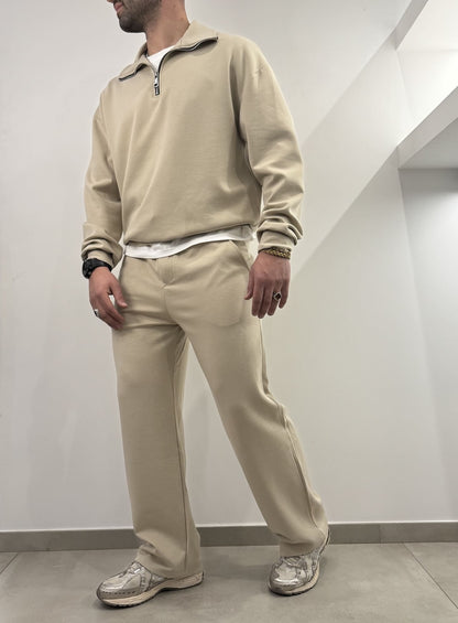 Tuta completa mezza zip beige