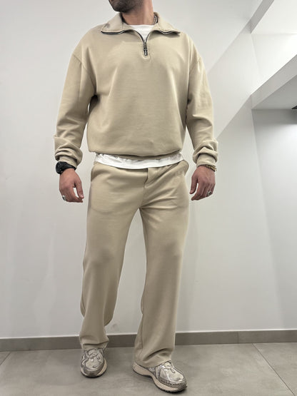 Tuta completa mezza zip beige