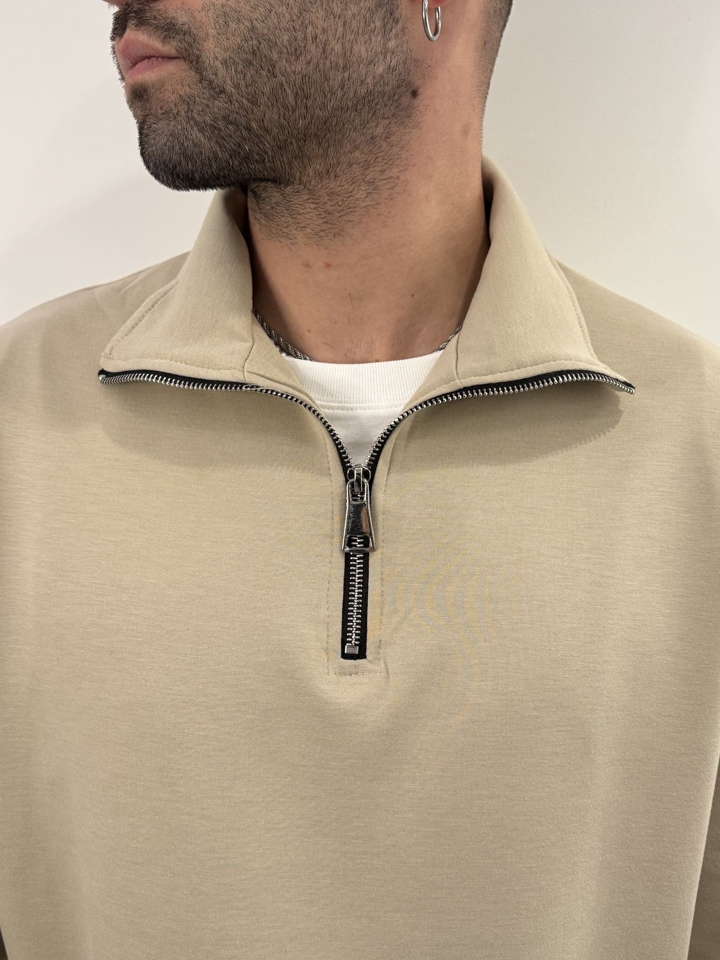 Tuta completa mezza zip beige
