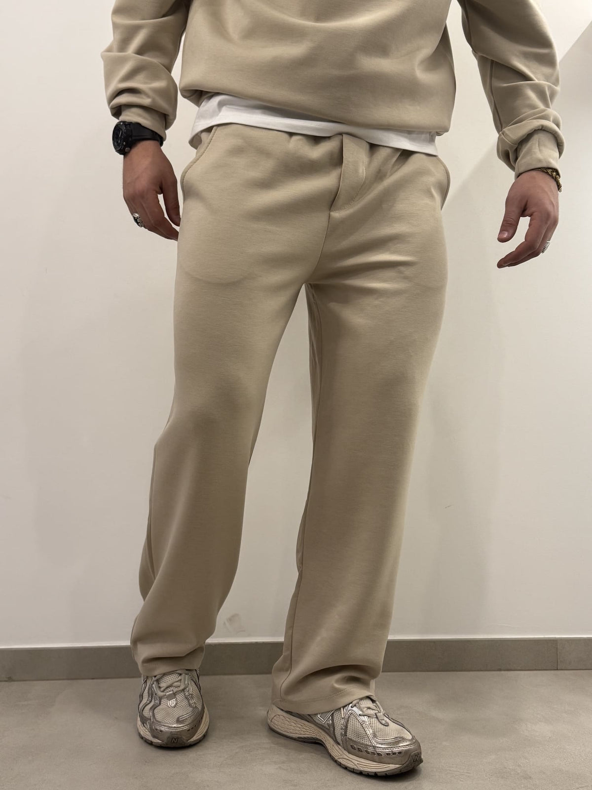 Tuta completa mezza zip beige