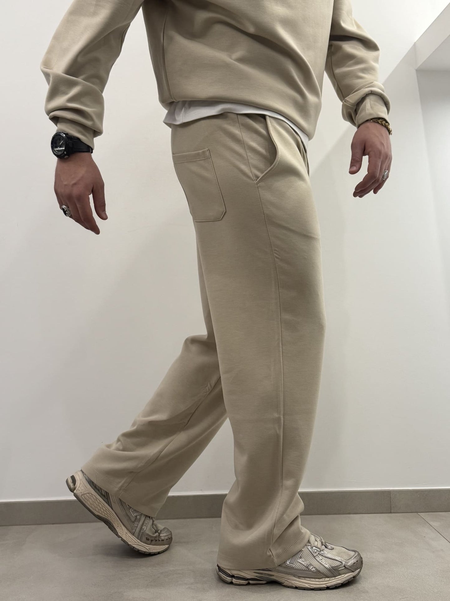 Tuta completa mezza zip beige