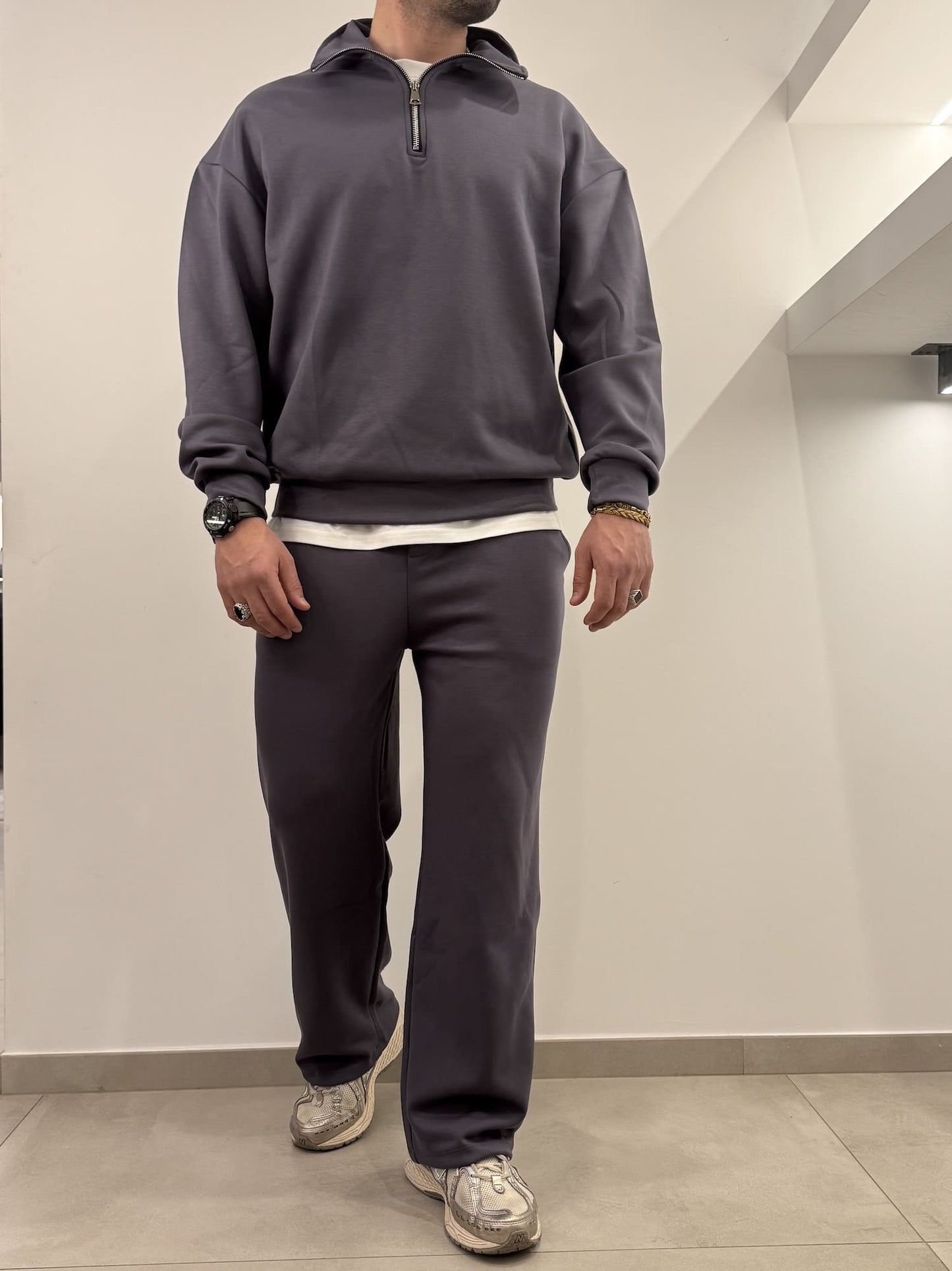 Tuta completa mezza zip grigio ferro