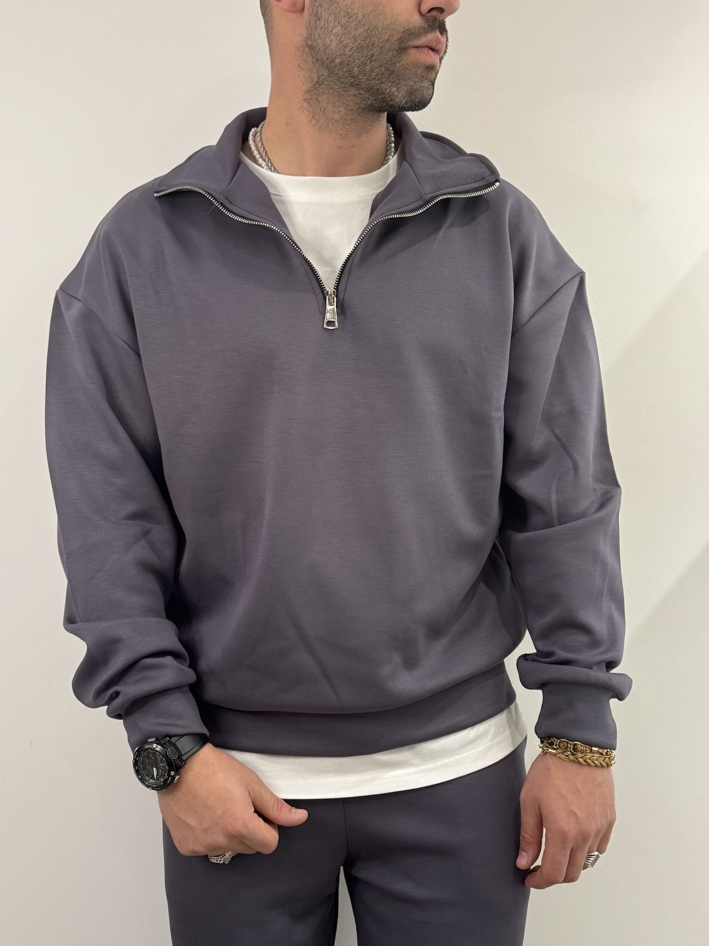 Tuta completa mezza zip grigio ferro