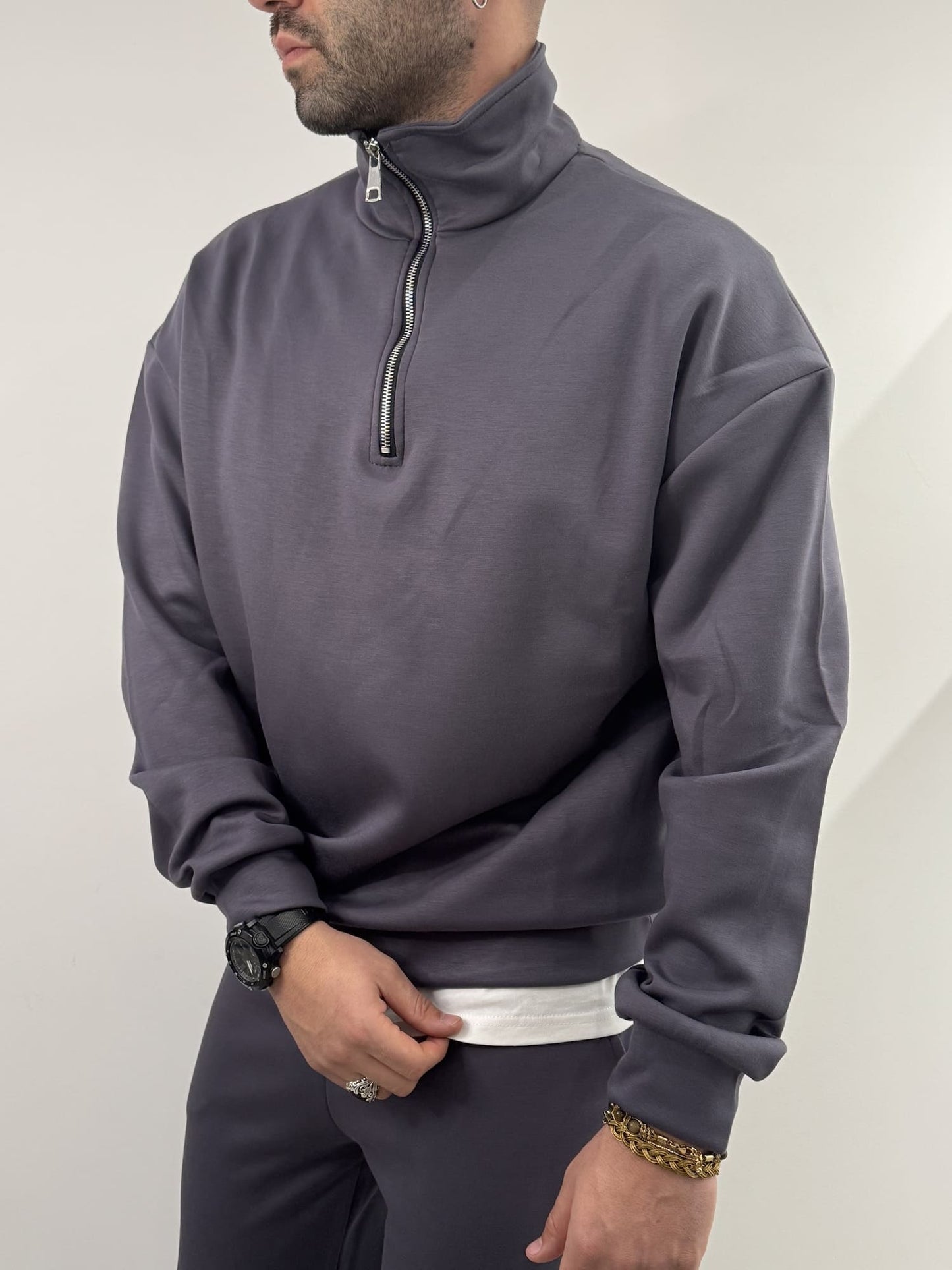 Tuta completa mezza zip grigio ferro