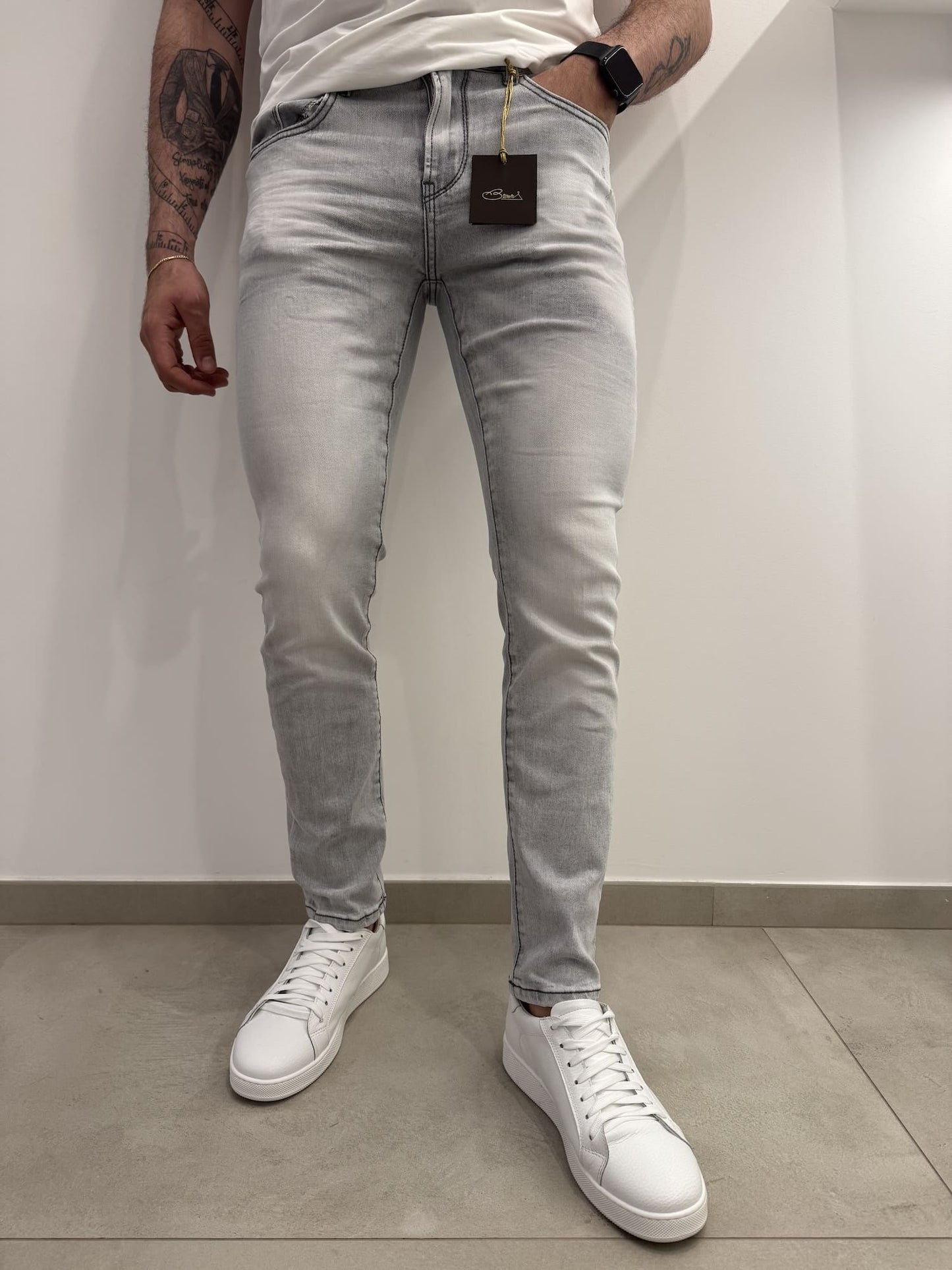 Jeans skinny grigio slavato